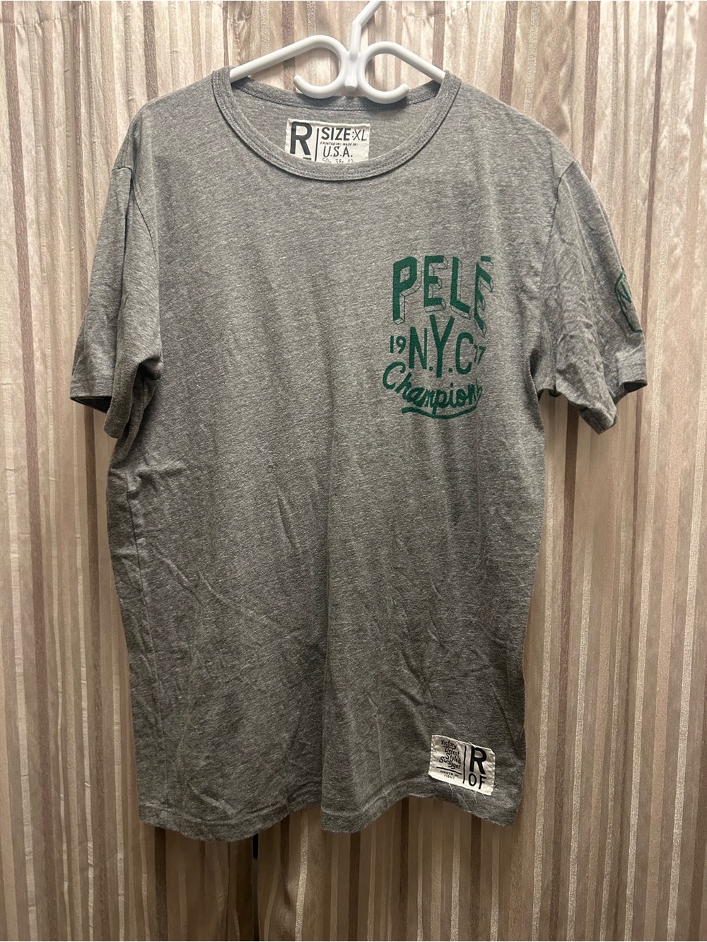 Roots of Fight Pelé NYC Grey Tee with Green Print, Men’s Size XL